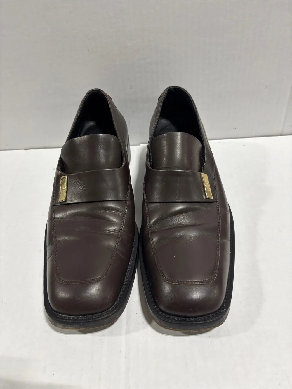 Gucci Dress Shoes Mens size 8D Brown Leather Square-toe Loafers